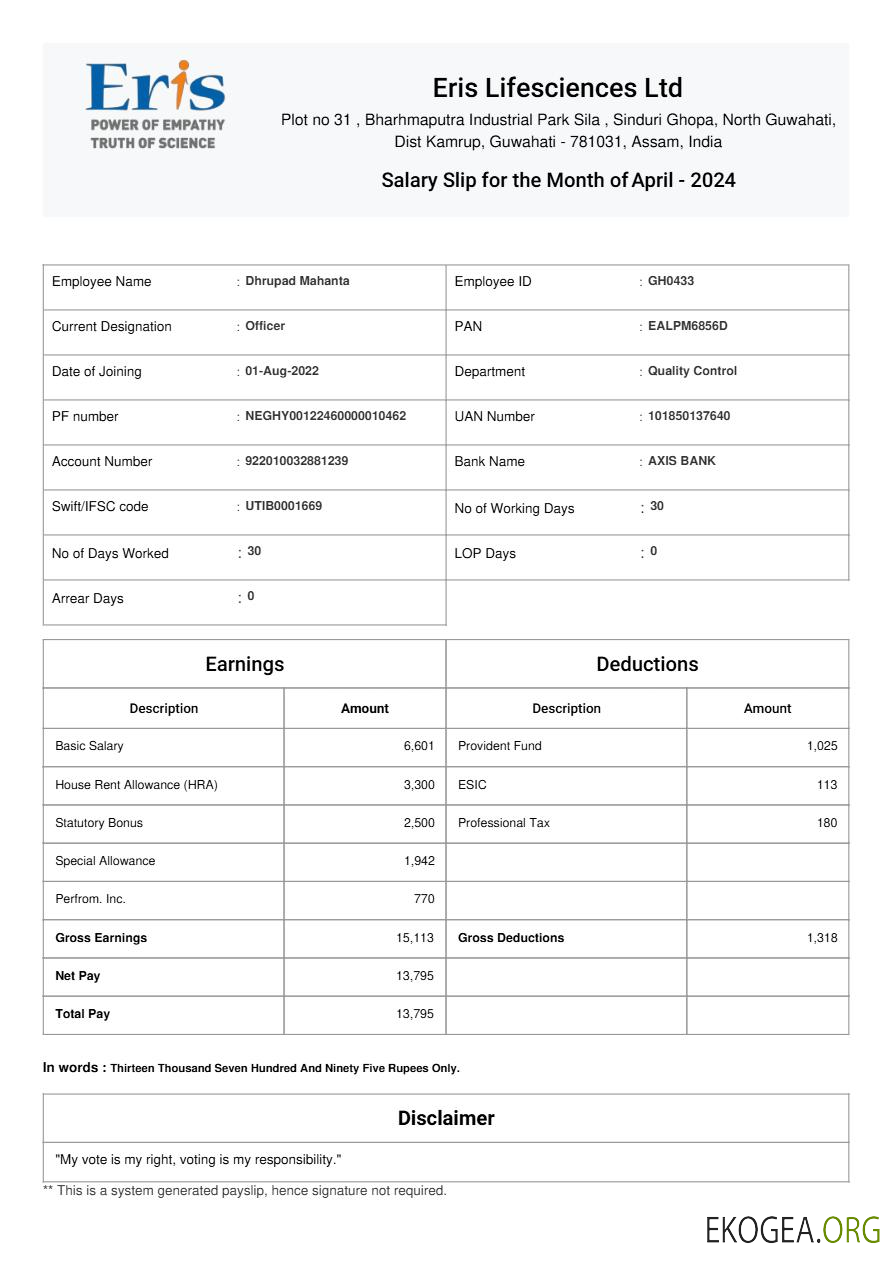 Modèle de fiche de salaire Eris Lifesciences aux formats Word et PDF.pdf, 1